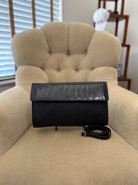 VTG Auth DONNA ELISSA Genuine Crocodile Large Convertible Shoulder Clutch Bag
